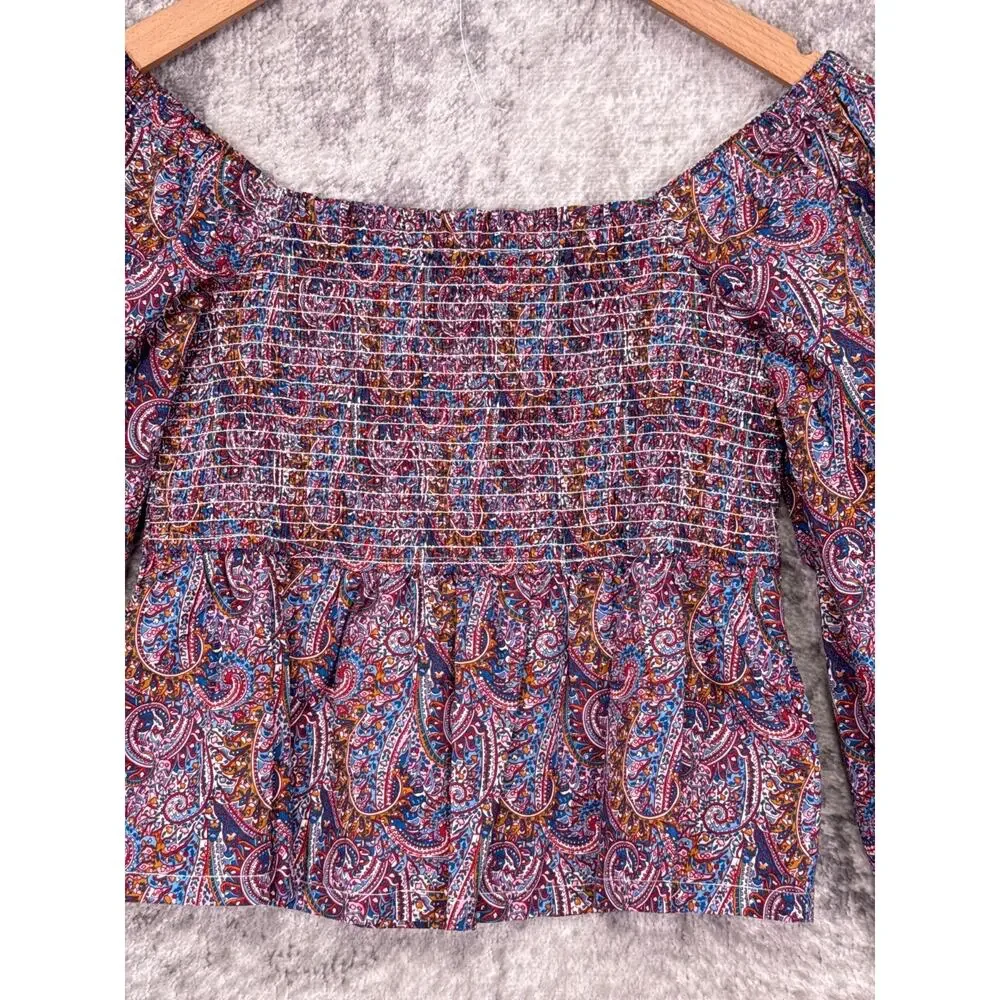 New J Crew x Liberty London Top Medium Womens Puff Sleeve Smocked Paisley Blouse